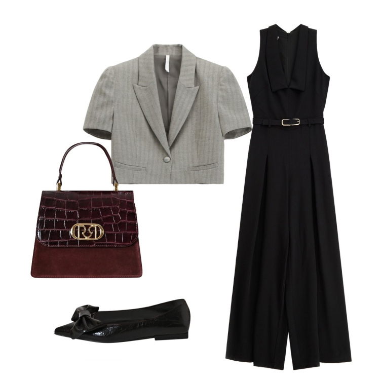 Outfit donna - Serata gourmet. Stile Chic per Serata fuori. Abbinamento con ballerine, borse a mano, blazer, tute.