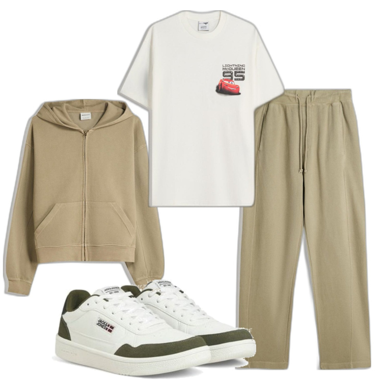 Outfit hombre - Casual look. Estilo Casual para Todos los días. Combinación con pantalones, sudaderas, sneakers, camiseta.