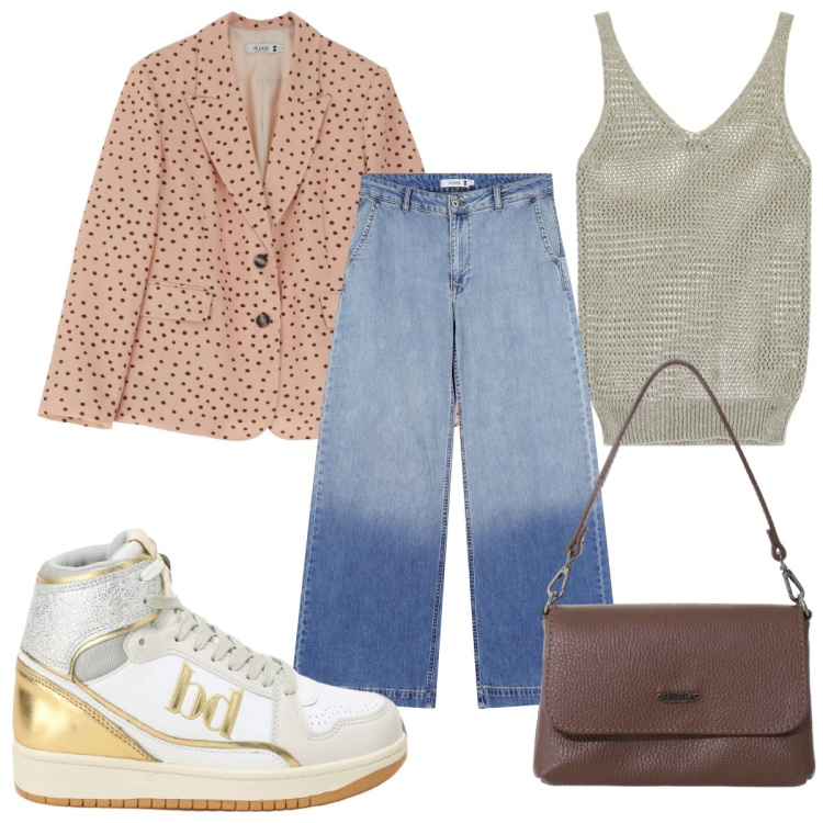 Outfit donna - Please FW25 takes New York in jeans. Stile Trendy per Tutti i giorni. Abbinamento con blazer, canottiere, jeans, sneakers alte, borse a tracolla.