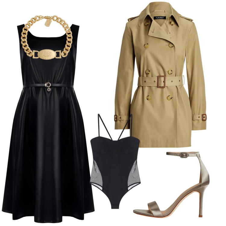Outfit donna - Total look #2250091. Stile Glamour per Serata fuori. Abbinamento con vestiti midi/longuette, body, trench, sandali col tacco, braccialetti.