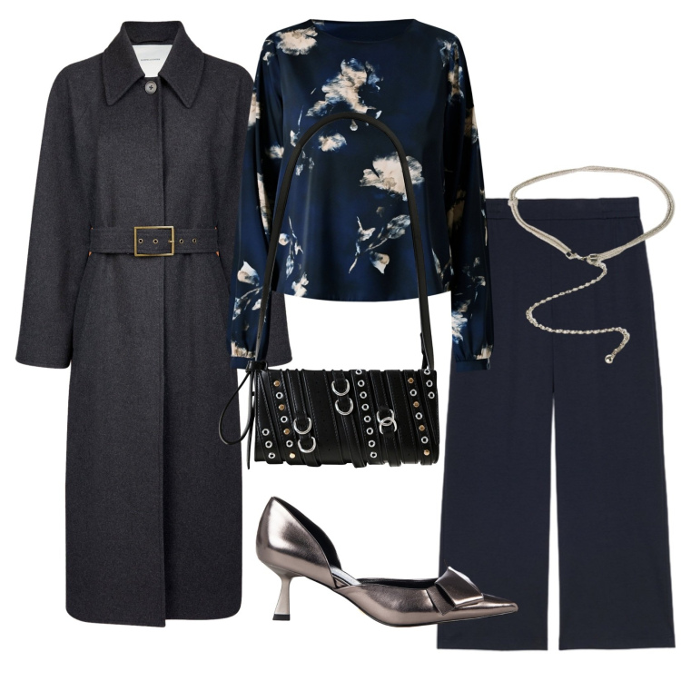 Outfit donna - Invito a cena. per Serata fuori. Abbinamento con décolleté, bluse, borse a spalla, cappotti, cinture, pantaloni.