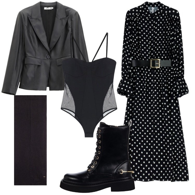 Outfit donna - Rock con tocco chic. Stile Rock per Tutti i giorni. Abbinamento con anfibi, blazer, body, vestiti midi/longuette, sciarpe.