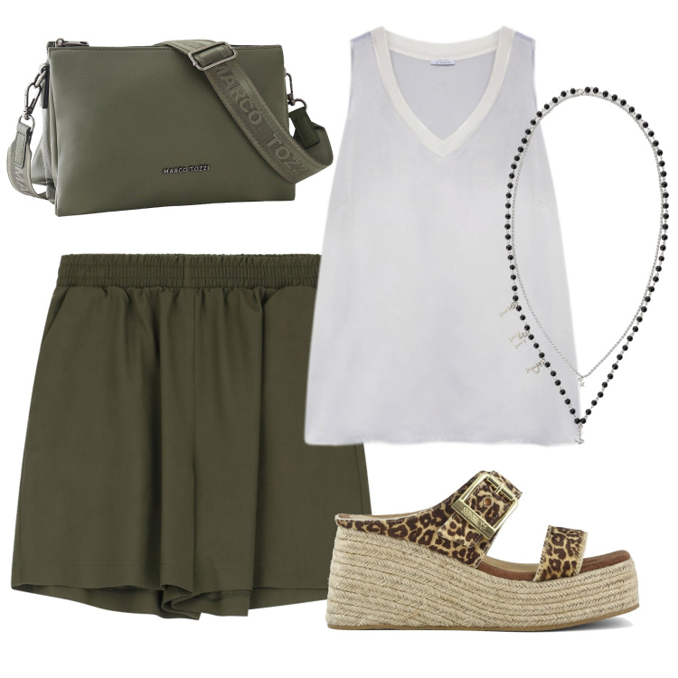 Outfit donna - Semplicemente. Stile Minimal per Tutti i giorni. Abbinamento con borse a tracolla, gonne, collane, zeppe, top.