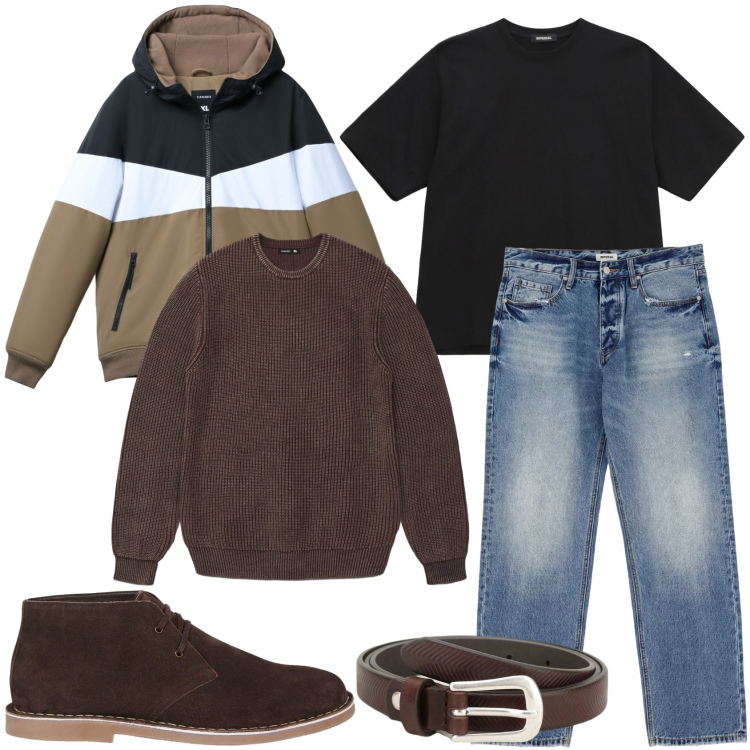 Outfit uomo - Mi metto il giubbino imbottito. Stile Urban per Tutti i giorni. Abbinamento con piumini, maglieria, jeans, cinture, t-shirt, stivali e stivaletti.