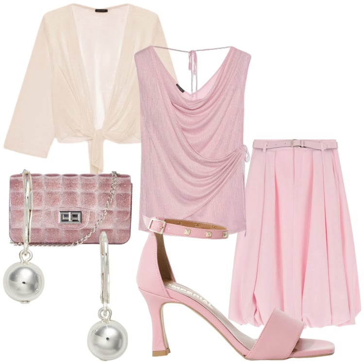 Outfit donna - Total look #2250208. Stile Casual chic per Tutti i giorni. Abbinamento con borse a tracolla, sandali col tacco, gonne longuette, orecchini, top, bolero.