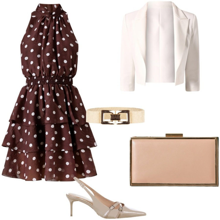Outfit donna - Abito scollatura americana. Stile Chic per Serata fuori. Abbinamento con blazer, cinture, pochette, décolleté, vestiti senza maniche.