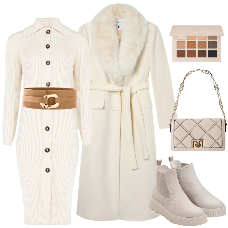 Outfit donna - Total look #2250247. Stile Casual per Tutti i giorni. Abbinamento con cinture, stivaletti, ombretti, cappotti, borse a tracolla, vestiti midi/longuette.