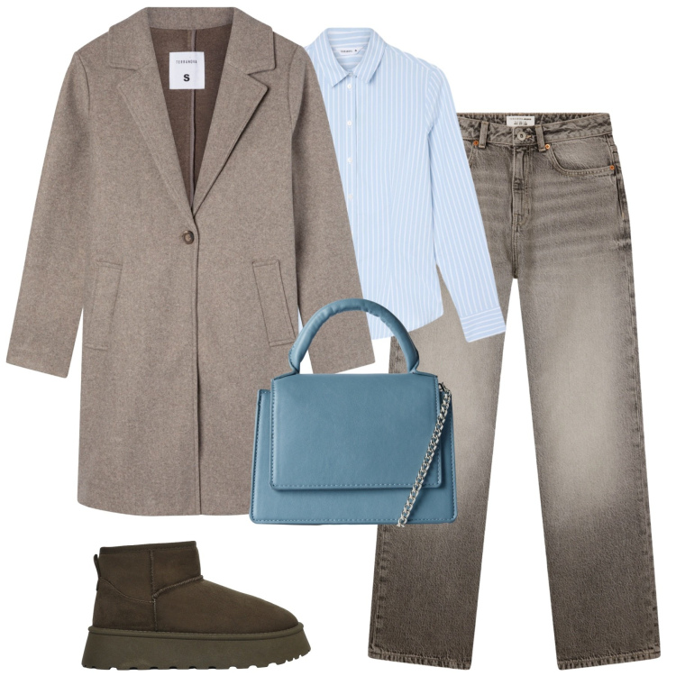 Outfit donna - Cappottino corto. Stile Casual chic per Tutti i giorni. Abbinamento con jeans dritti, borse a tracolla, cappotti, camicie, stivali.