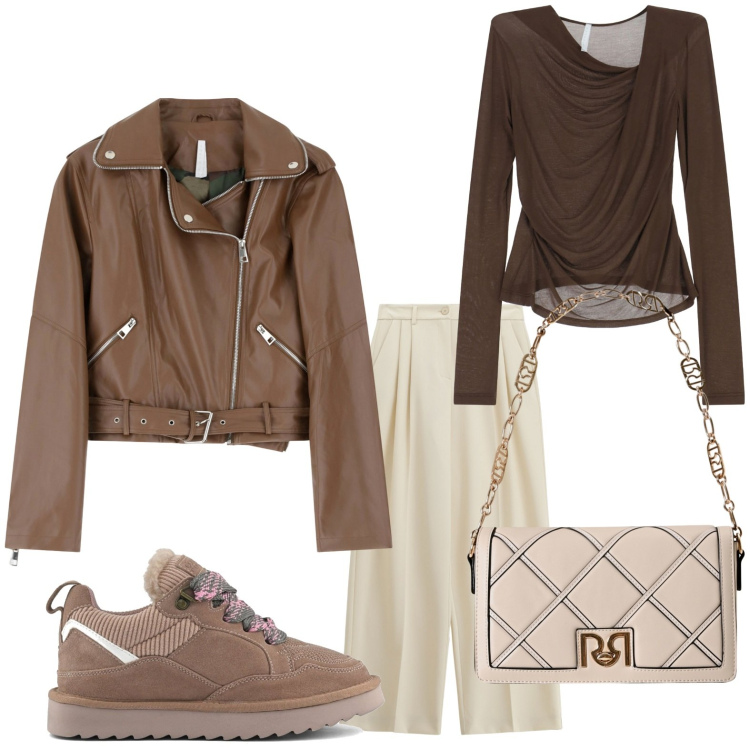 Outfit donna - Il top drappeggiato. Stile Glamour per Scuola/Università. Abbinamento con borse a tracolla, bluse, giacche, pantaloni a palazzo, sneakers alte.