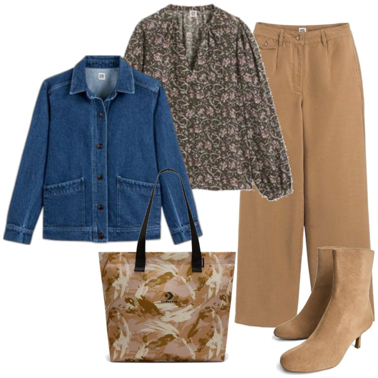 Outfit mujer - Casual chic #15644. Estilo Casual chic para Todos los días. Combinación con botines, pantalones, bolso tote, blusas, blazers.