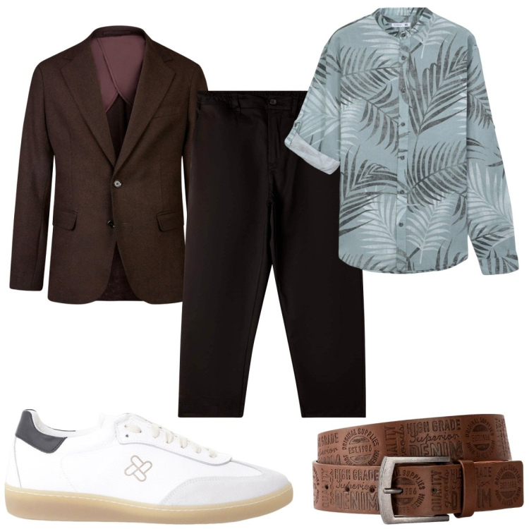 Outfit uomo - Sneakers bianche e pantaloni trendy. Stile Trendy per Tutti i giorni. Abbinamento con cinture, camicie, pantaloni, sneakers, giacche.