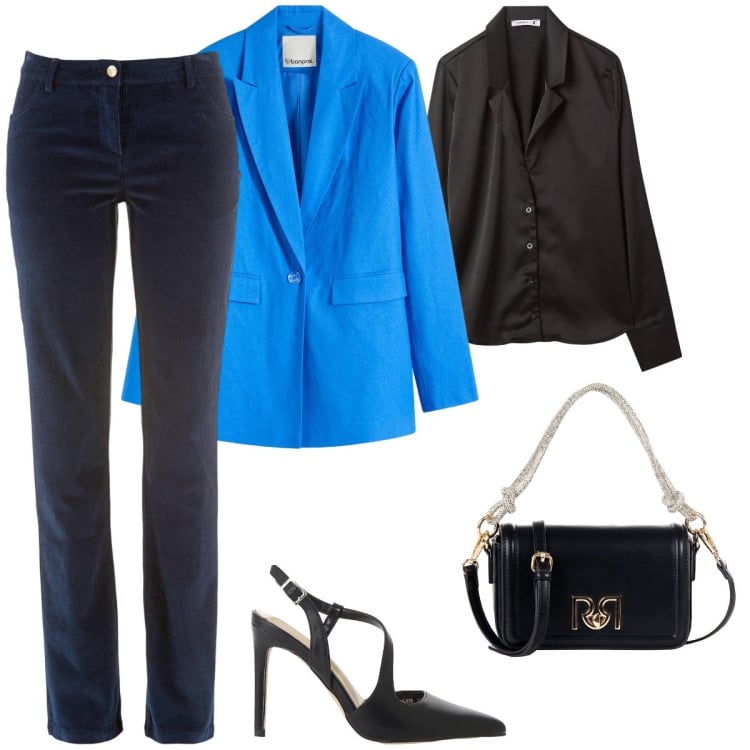 Outfit donna - Total look #2250375. Stile Casual chic per Tutti i giorni. Abbinamento con pantaloni, blazer, bluse, borse a mano, décolleté.