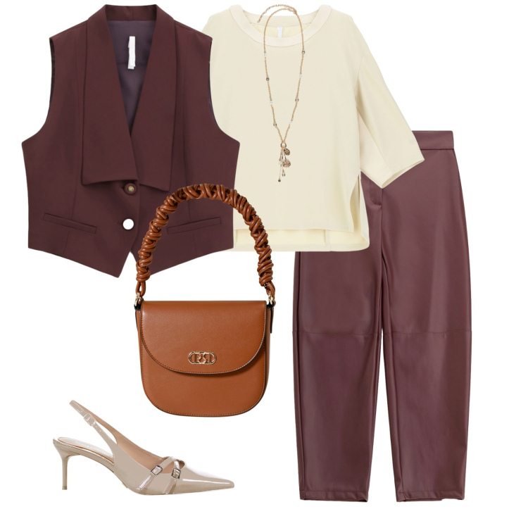 Outfit donna - Pronte per la lezione. per Scuola/Università. Abbinamento con décolleté, borse a mano, gilet, felpe, pantaloni, ciondoli.