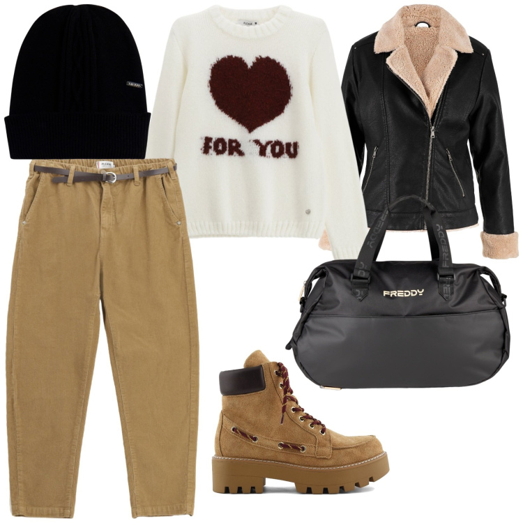Outfit donna - Tutto per il freddo. per Tutti i giorni. Abbinamento con blazer, pantaloni chino, pullovers, borse sportive, cappelli, stivaletti.