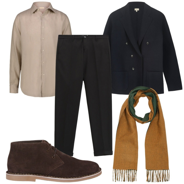 Outfit uomo - Stasera con il blazer misto lana. Stile Trendy per Serata speciale. Abbinamento con pantaloni, camicie, stivali e stivaletti, giacche, sciarpe.
