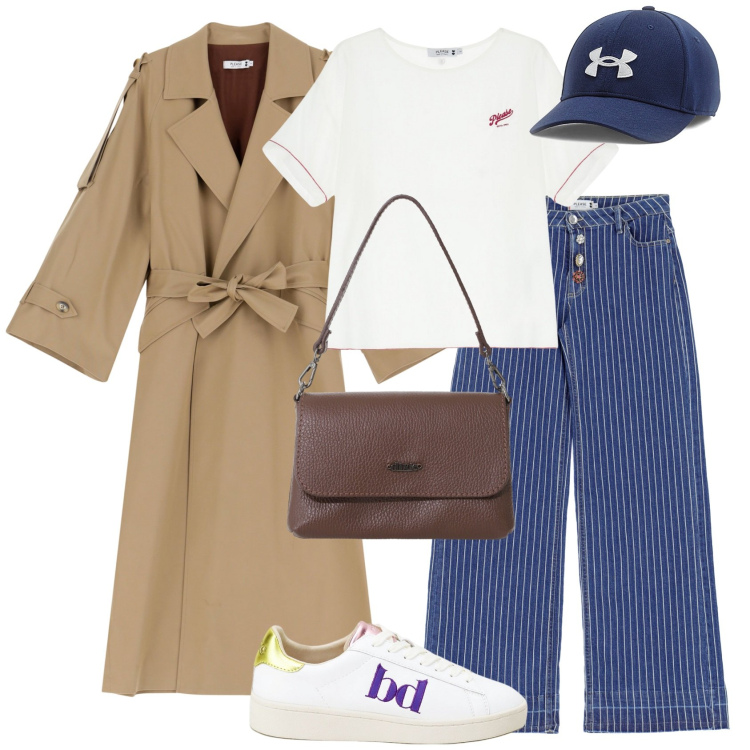 Outfit donna - Please - Takes New York. Stile Casual chic per Tutti i giorni. Abbinamento con trench, jeans, t-shirt, sneakers, borse a tracolla, cappelli.