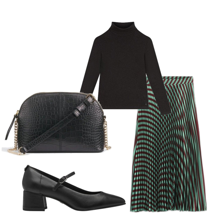 Outfit mujer - Urban style. Estilo Urban para Oficina. Combinación con camiseta, faldas largas, bailarinas, bolsos de mano.