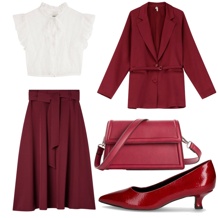 Outfit donna - Total look #2250422. Stile Bon Ton per Tutti i giorni. Abbinamento con borse a tracolla, camicie, gonne lunghe, blazer, décolleté.