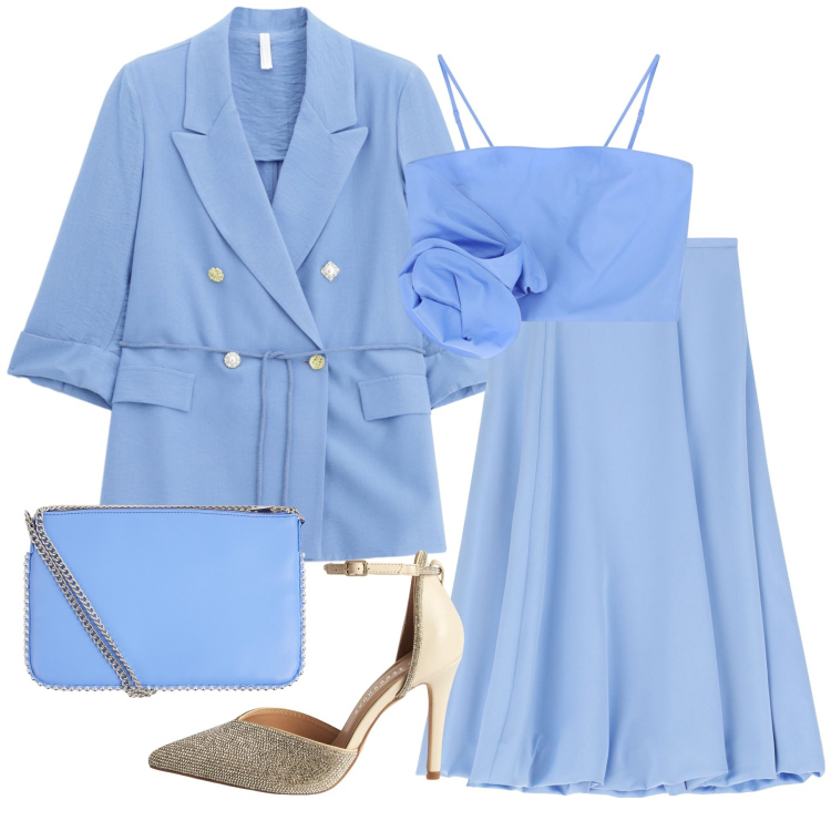 Outfit donna - Total look #2250462. Stile Chic per Cerimonia. Abbinamento con borse a tracolla, décolleté, gonne longuette, top, blazer.