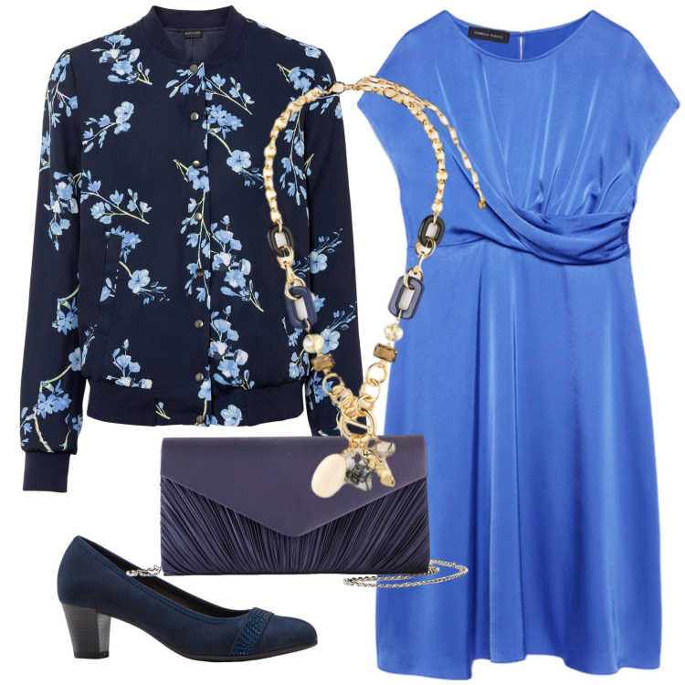 Outfit donna - Total look #2250464. Stile Casual per Tutti i giorni. Abbinamento con bomber, décolleté, pochette, vestiti midi/longuette, collane.