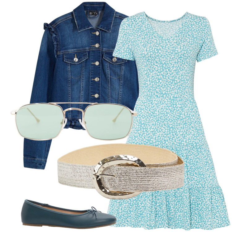 Outfit donna - Total look #2250467. Stile Casual chic per Tutti i giorni. Abbinamento con vestiti, blazer, ballerine, cinture, occhiali da sole.
