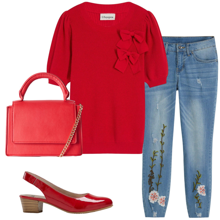 Outfit donna - Total look #2250468. Stile Casual per Tutti i giorni. Abbinamento con maglieria, jeans, décolleté, borse a tracolla.