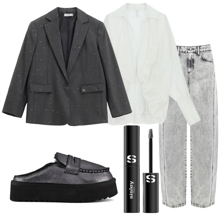 Outfit donna - Aperitivo?. Stile Trendy per Tutti i giorni. Abbinamento con mascara, jeans, blazer, camicie, mocassini.