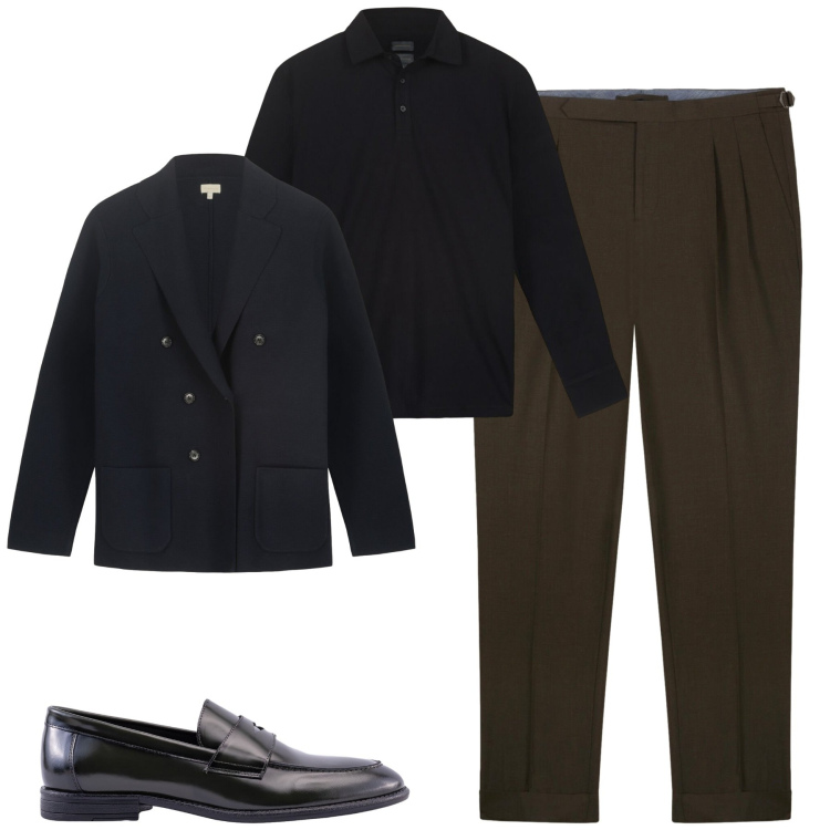 Outfit uomo - Forest green e dark blu. Stile Business/Elegante per Tutti i giorni. Abbinamento con pantaloni, giacche, scarpe stringate, polo.