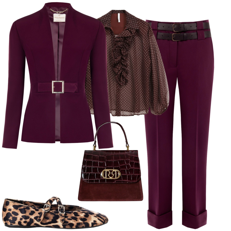 Outfit donna - Elegante. Stile Glamour per Cerimonia. Abbinamento con blazer, ballerine, pantaloni, borse a mano, camicie.