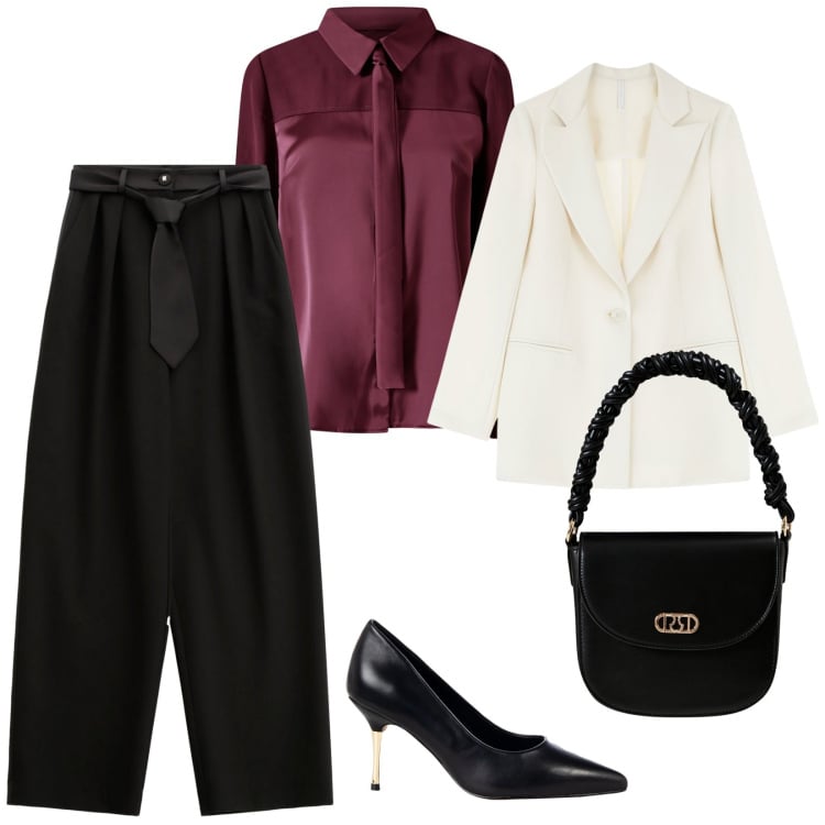 Outfit donna - In paninoteca un po\' elegante. per Serata fuori. Abbinamento con décolleté, camicie, borse a mano, blazer, pantaloni.