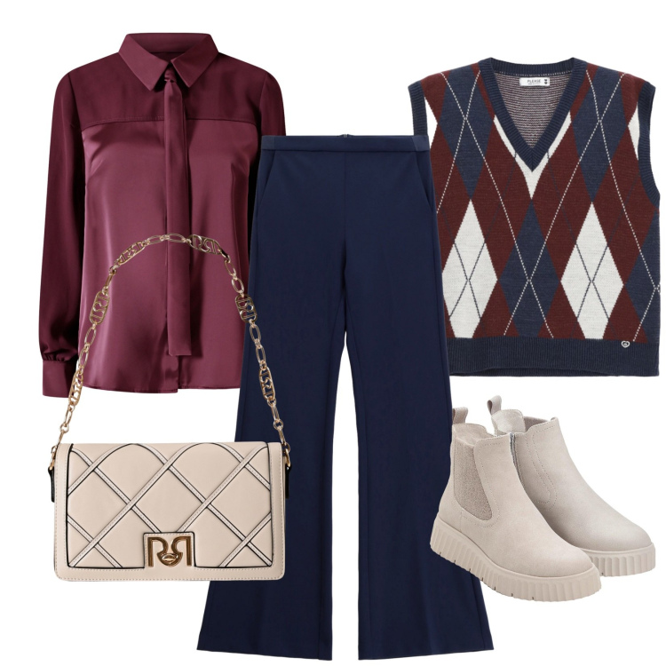 Outfit donna - Gilet che passione. Stile Casual chic per Tutti i giorni. Abbinamento con stivaletti, borse a tracolla, camicie, gilet, pantaloni.