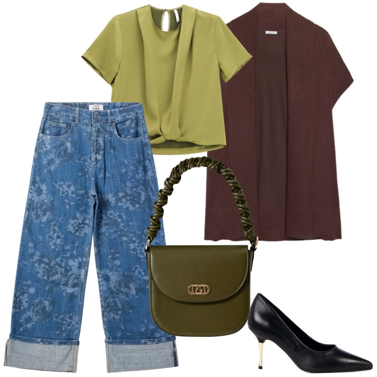 Outfit donna - I colori di tendenza. Stile Casual per Tutti i giorni. Abbinamento con jeans dritti, décolleté, borse a mano, bluse, cardigans.