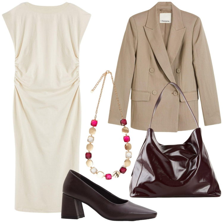 Outfit donna - Total look #2250584. Stile Chic per Ufficio. Abbinamento con blazer, décolleté, shopping bag, vestiti, collane.
