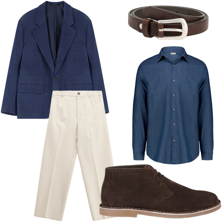 Outfit uomo - Blazer autunnale. Stile Trendy per Ufficio. Abbinamento con cinture, giacche, pantaloni, camicie, stivali e stivaletti.