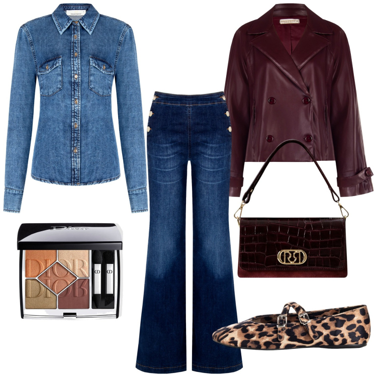 Outfit donna - Total look #2250612. Stile Glamour per Serata fuori. Abbinamento con ombretti, jeans, giacche, ballerine, camicie, borse a mano.