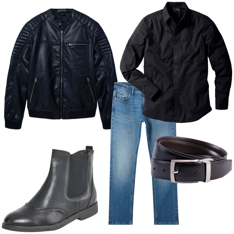 Outfit uomo - Total look #2250636. Stile Urban per Tutti i giorni. Abbinamento con camicie, stivali e stivaletti, jeans, giacche, cinture.