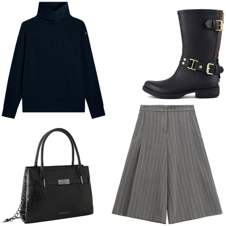 Outfit donna - Essenziale. Stile Glamour per Tutti i giorni. Abbinamento con borse a mano, pantaloni, felpe, stivali.