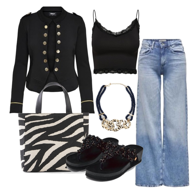 Outfit femme - Septembre. Style Glamour pour Tous les jours. Assortir avec colliers, sacs à main, blazers, jeans, hauts, chaussures à semelle compensée.