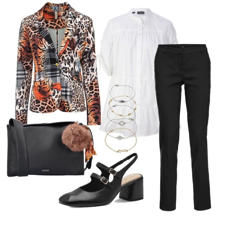 Outfit femme - Septembre. Style Tendance pour Tous les jours. Assortir avec bracelets, pantalon , blazers, chemisiers, escarpins, sacs à main.