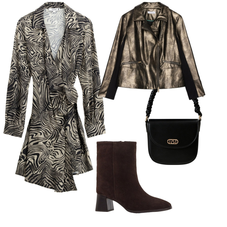 Outfit donna - Sabato sera. per Serata fuori. Abbinamento con stivaletti, borse a mano, vestiti corti, giacche.