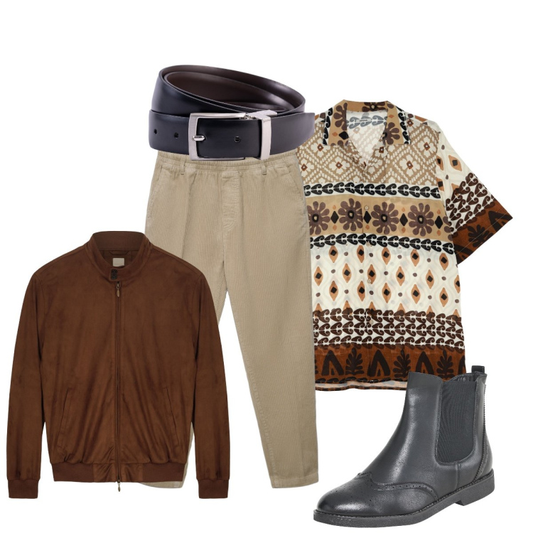 Outfit uomo - Total look #2250857. Stile Trendy per Tutti i giorni. Abbinamento con stivali e stivaletti, pantaloni, camicie a manica corta, giacche, cinture.
