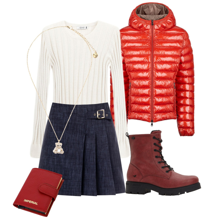 Outfit donna - Piacevole relax. Stile Casual per Tutti i giorni. Abbinamento con stivaletti, minigonne, pullovers, portafogli, ciondoli, blazer.