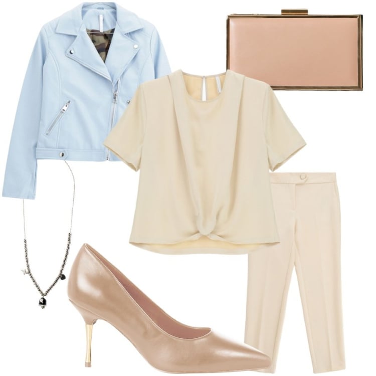 Outfit donna - Total look #2250876. Stile Romantica per Tutti i giorni. Abbinamento con décolleté, pochette, blazer, pantaloni, bluse, ciondoli.