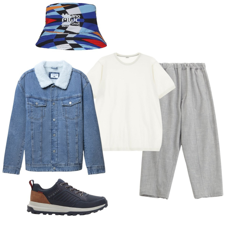 Outfit uomo - Una tranquilla domenica. Stile Casual per Tutti i giorni. Abbinamento con sneakers, cappelli, giacche, t-shirt, pantaloni.