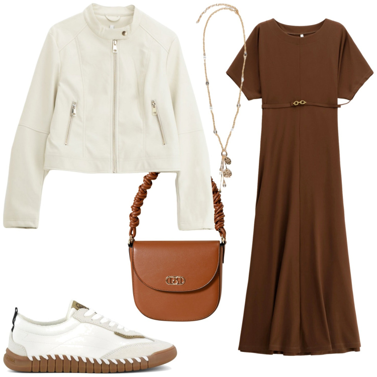 Outfit donna - Total look #2250924. Stile Urban per Tutti i giorni. Abbinamento con borse a mano, vestiti lunghi, giacche, sneakers, ciondoli.