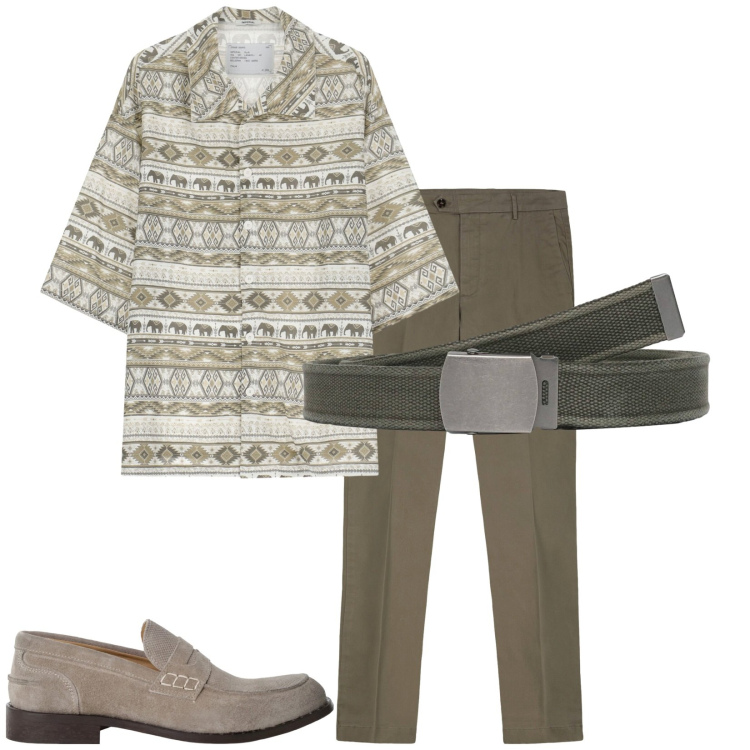 Outfit uomo - Total look #2250931. Stile Casual per Tutti i giorni. Abbinamento con cinture, scarpe stringate, camicie a manica corta, pantaloni chino.