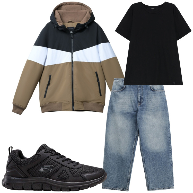 Outfit uomo - Total look #2250934. Stile Casual per Tutti i giorni. Abbinamento con sneakers, piumini, t-shirt, jeans.