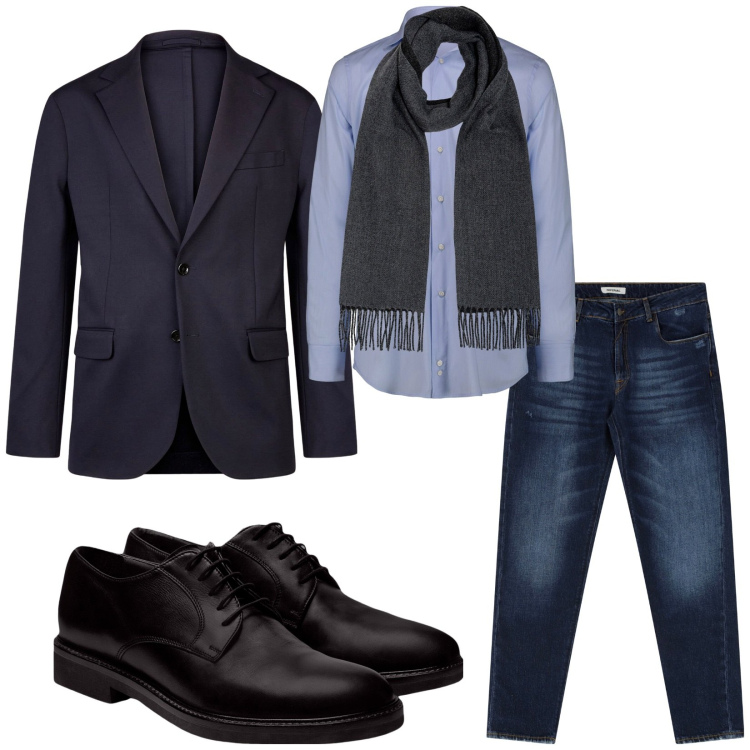 Outfit uomo - Total look #2250935. Stile Business/Elegante per Ufficio. Abbinamento con jeans dritti, scarpe stringate, giacche, camicie, sciarpe.