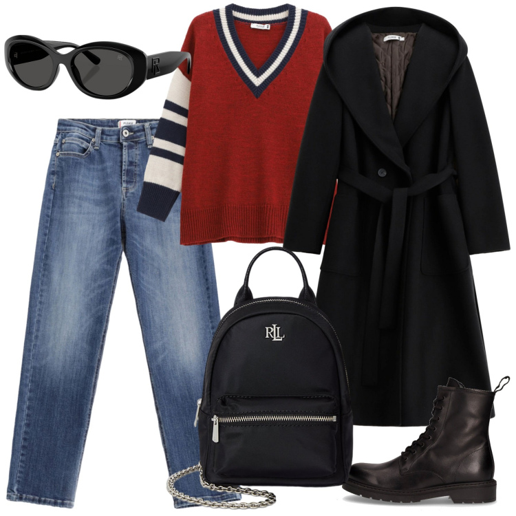 Outfit donna - Please FW2025 takes New York. Stile Casual chic per Tutti i giorni. Abbinamento con jeans, maglieria, cappotti, occhiali da sole, zaini, anfibi.