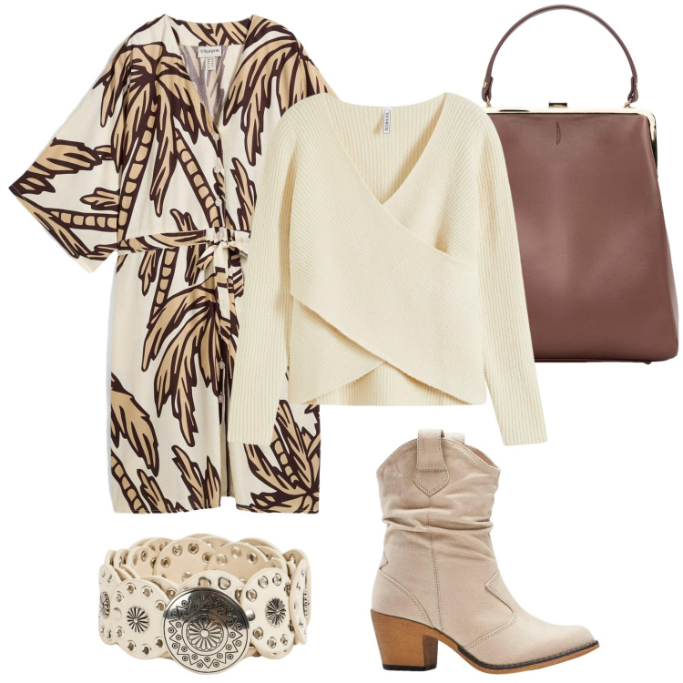 Outfit donna - L\'abito savana. Stile Boho per Tutti i giorni. Abbinamento con vestiti corti, maglieria, stivaletti texani, cinture, borse a spalla.